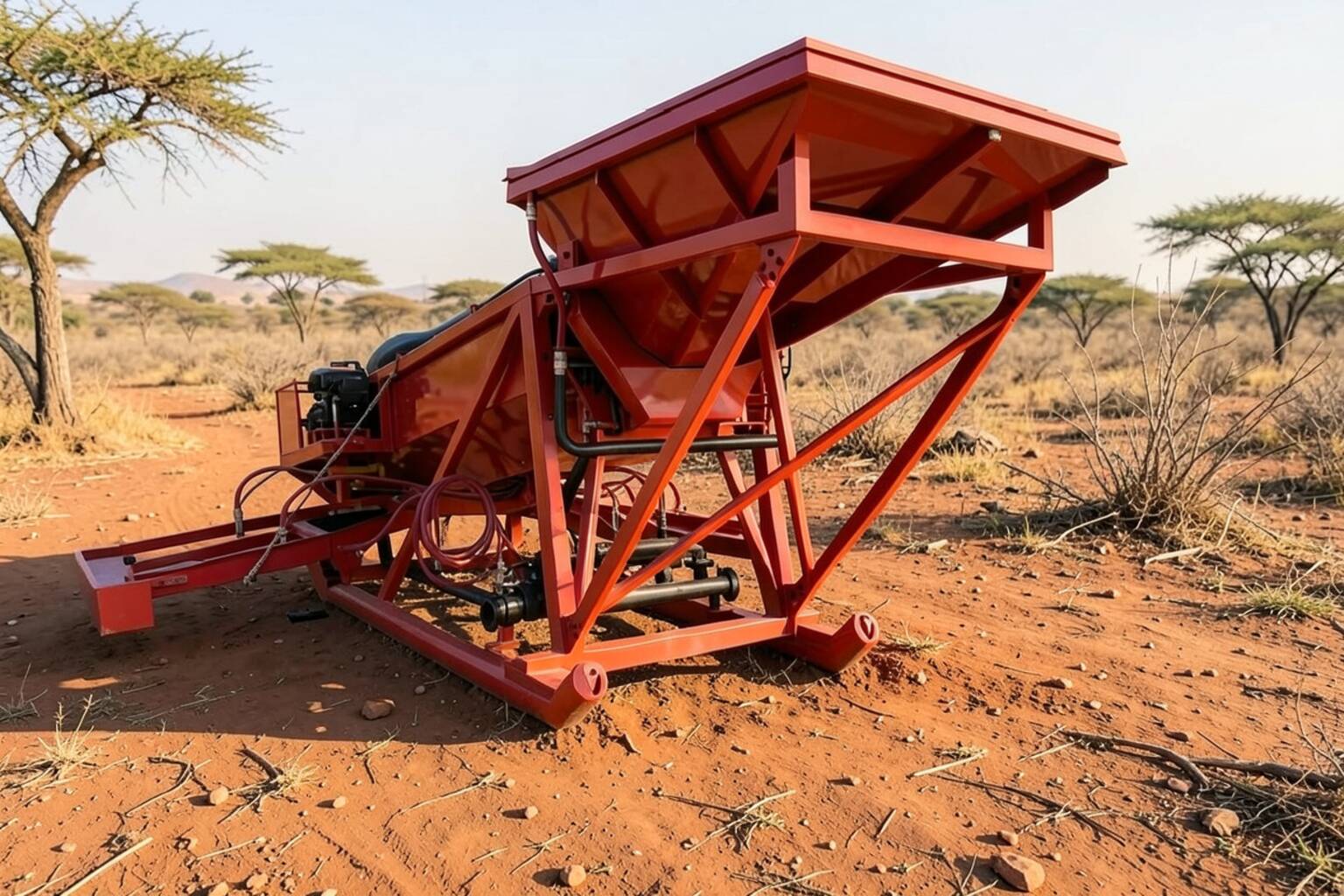 SYOGM Trommel Wash Plant 15 tonnes per hour, back view in the field