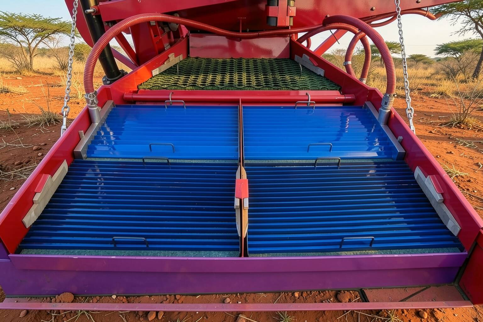 SYOGM Trommel Wash Plant 15 tonnes per hour, view on sluices in the field (blue)