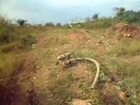 An dismantled gold washing plant trummel at a mining site in Akanteng near Akwatia, Ghana