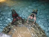 Mr. Louis in the swimming pool in Talentos beach, Mombasa, Tanzania