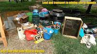 Gold prospecting equipment before the load and transport for the gold mining site in Uganda