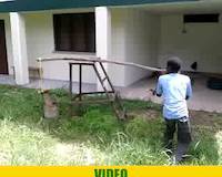 Leverage with mortar and pestle to crush larger rocks