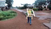 Wooden goat being transported to headquarter