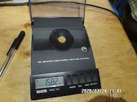 2020-03-28, 1.582 grams of natural gold nuggets on the balance scale