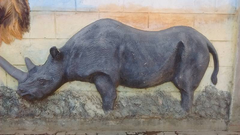 Rhinoceros decoration near Arusha, Tanzania, on our travel to Kenya