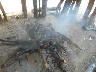 Roasted meat on the mining site