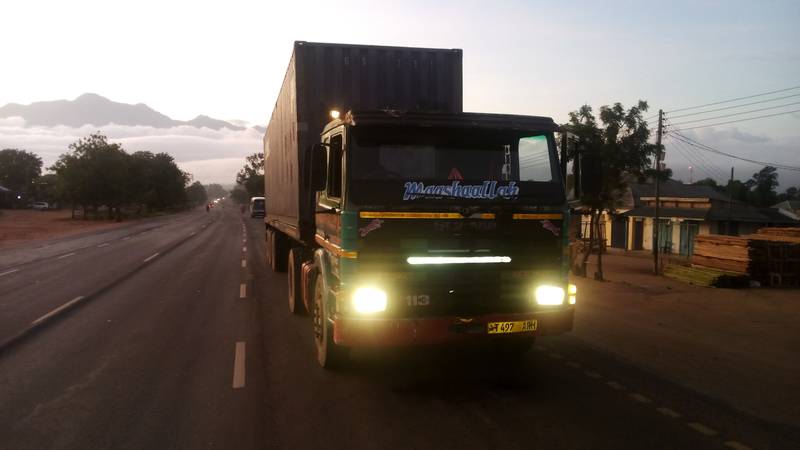 Truck with the container in the early morning of November 25th 2017