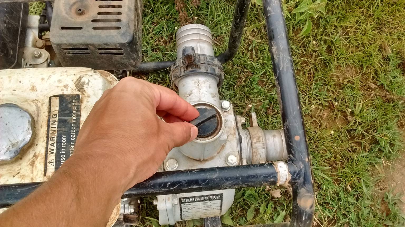 The priming cover on the water pump