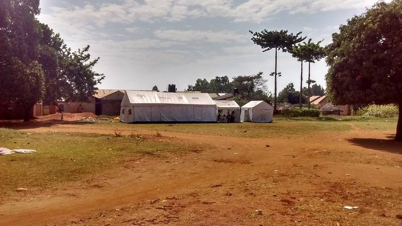 USAID tent with "free vaccination" for Ugandan people