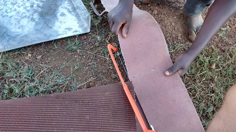 Cutting and preparing the vortex matting for the sluice