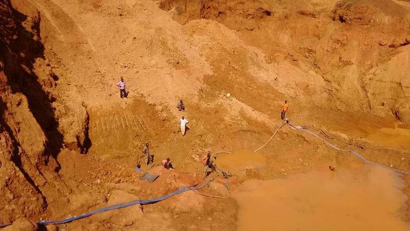 The open pit after the work of the excavator