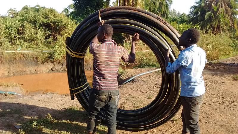 The HDPE pipe is near the river