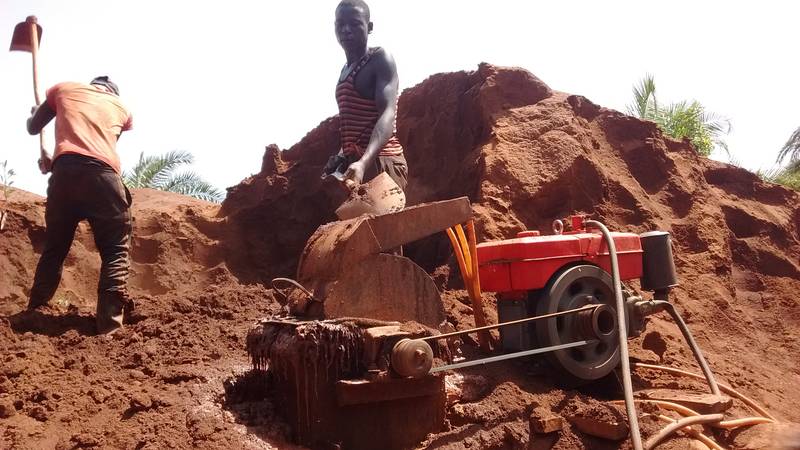 The "Wett Mill" or locally made hammer crusher and processing of tailing